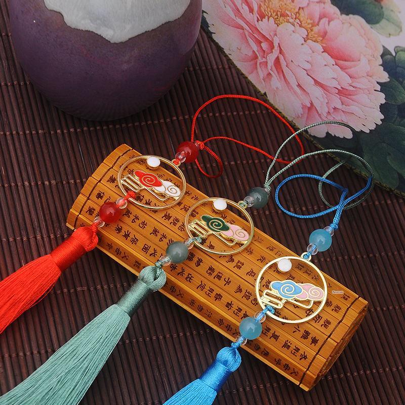 Colorful Clouds Chasing the Moon Tassel Pendant for Hanfu Qipao - 12CM Fan Lantern Jade Lapel Accessory