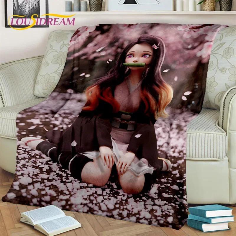 Kamado Nezuko Demon S-Slayer Japan Anime Mykt flanellteppe for senger Soverom Sofa Piknik, Kasteteppe for barn Utendørs Fritid