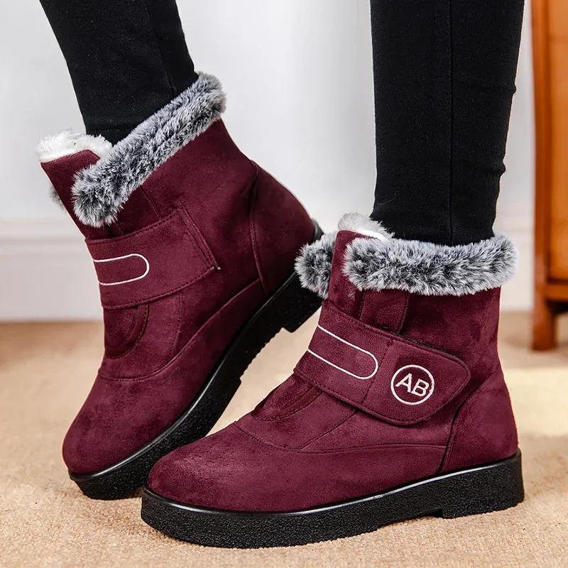 Fashion Thick Plush Warm Ankle Boots for Women Winter 2024 Flat Heels Non Slip Cotton Padded Shoes Woman Hook Loop Faux Fur Snow Boots