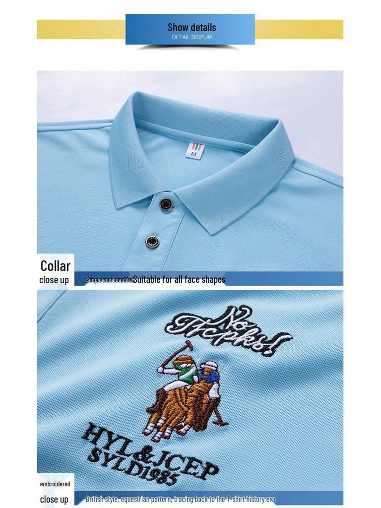 Men's Slim Fit Summer Polo Shirt - Solid Color, Short Sleeve, Embroidered Design