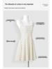 Damen-Frühjahrs-Pünktchen-Spaghettiträgerkleid - Weiß, Tailliert, Figurschmeichelnd, Petite Passform