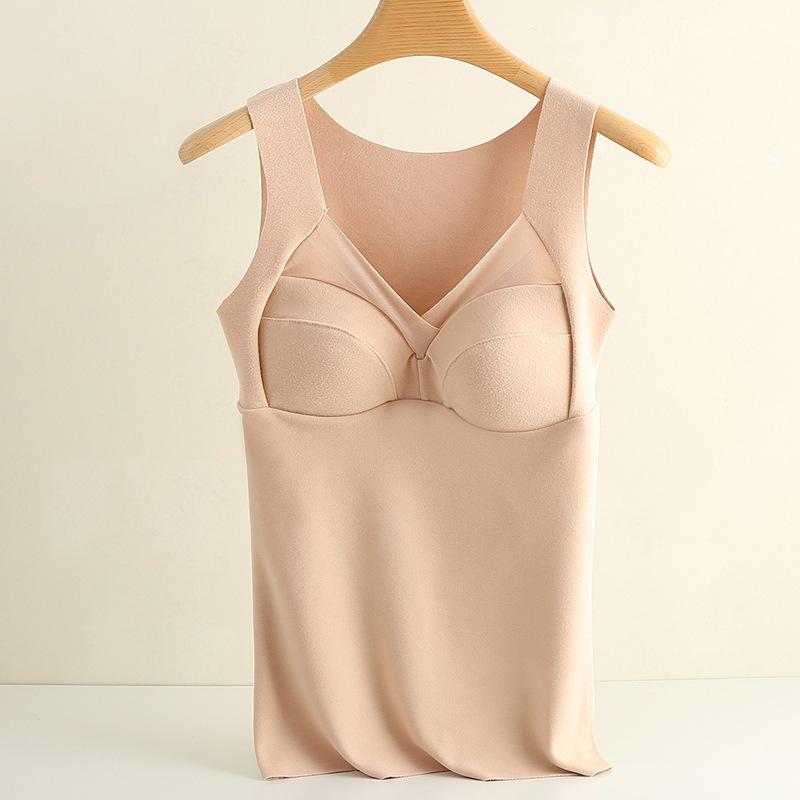 Women's V-Neck German Velvet Thermal Top with Chest Pad - One-Piece Vest for Autumn and Winter