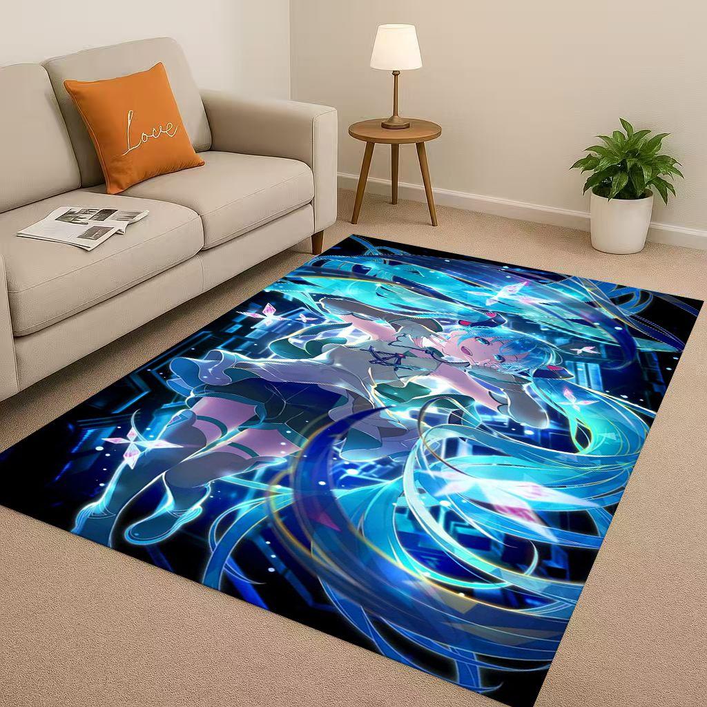 3D Kawaii M MIKU Music Cartoon Girl Living Room Non Slip Area Rug Carpet for Bedroom Playroom Sofa,Easy Clean Home Decor Doormat