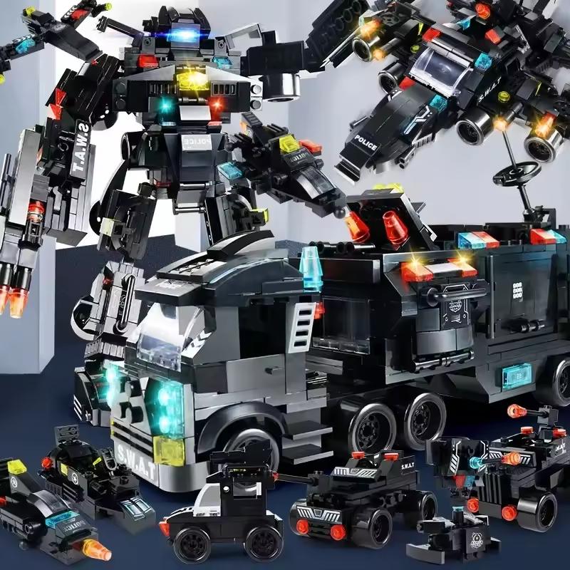 8in1 Police SWAT Police Police SWAT Station Command Truck Building Block Set Set Learning Educational Toy Gift Present