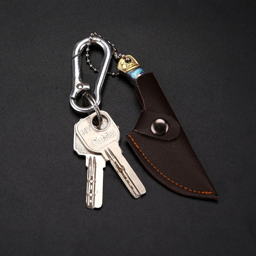 Mini Pocket Knife Shell Acrylic Keychain Pendant With Leather Cover Cleaver Blade Cutter Outdoor Tool Portable Folding Knife
