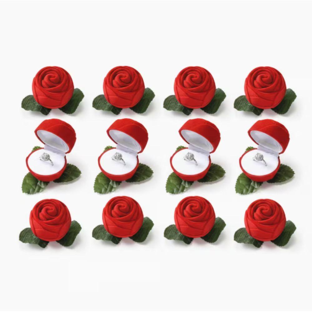 Simulation Flower Rose to Ring Box with Leaves Flower Wedding Ring Box  Jewelry Storage Case