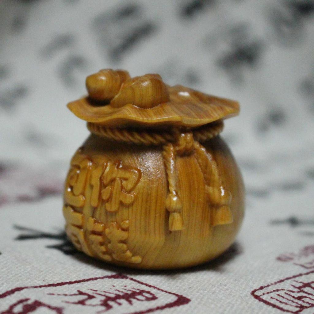 Hand-Carved Solid Wood Wealth-Attracting Money Bag Ornament