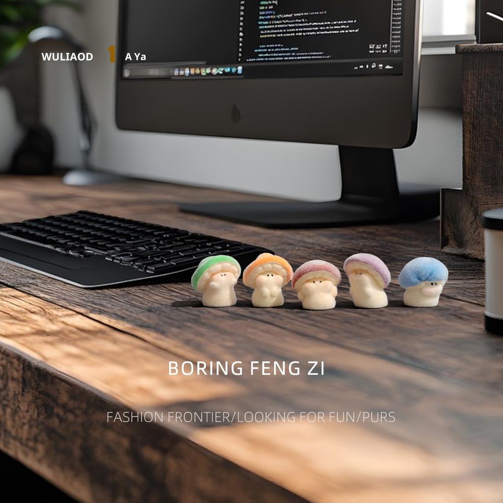 New Mini Cute Flocking Mushroom Stress Relief Healing Computer Desktop Screen Decorations Workstation Accessories Figurines