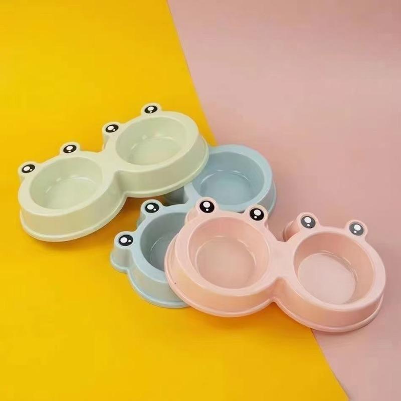 Frog Double Pet Food Bowl For Cat Dog With Stainless Steel Inner Silicone