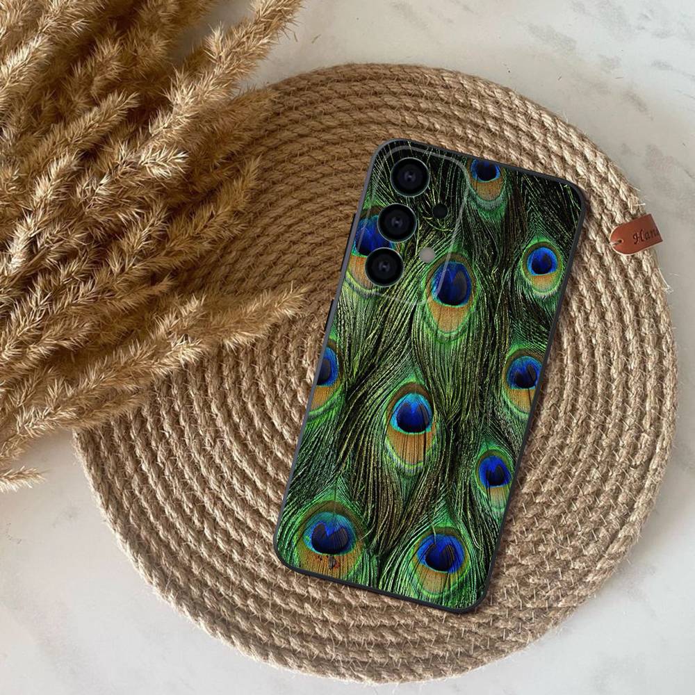 

Bird Peacock Feather Phone Case For Samsung S25,S24,S21,S22,S23,S30,Ultra,S20,Plus,Fe,Lite,5G Black Cover Samsung S25