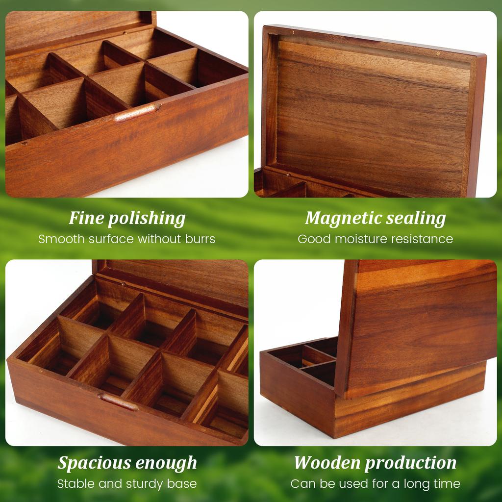 Wood Tea Bag Organizer Box with Lid 4/8 Compartments Retro Wood Storage Organizers Teabag Holder Containers Teabox Organizador