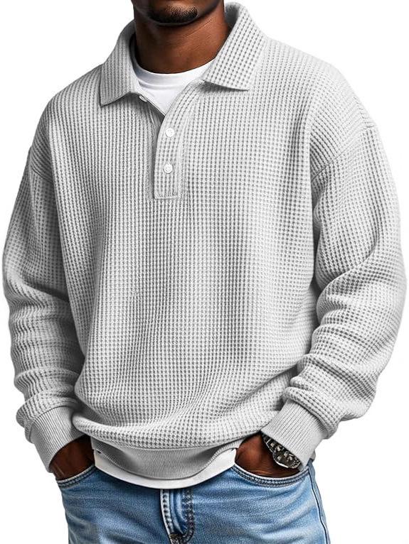 2025 Men's Retro Casual Waffle Knit Long-Sleeved Polo Shirt