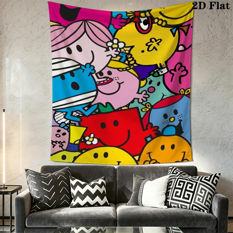 Mr. Men Little Miss Wall Tapestry Aesthetic Wall Hanging Printed Fabric Blanket Decorative Tapestries for Bedroom Living Room Home Decor