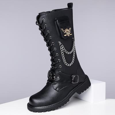 Mode Mode Herren Hohe Motorradstiefel Gothic Punk Echtleder Stiefel Bequeme Flache Designer Lässige Leder Outdoor Werkzeugstiefel