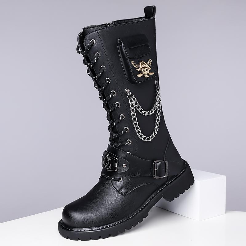 Fashion Fashion Men's High Motorcycle Boots Gothic Punk Genuine Leather Boots Comfy Flat Designer Casual Leather Outdoor Tooling Boot