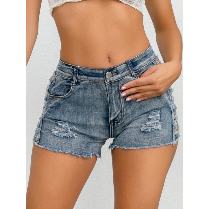 Women's Plus Size High Waist Ripped Denim Shorts