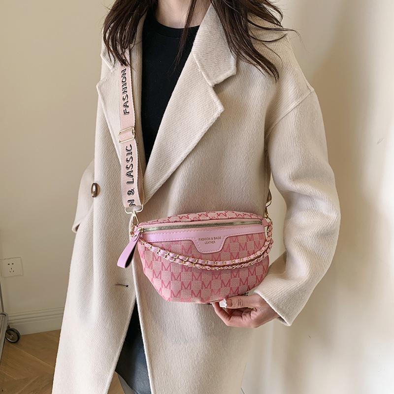Trendy Waist Bags, Chic Crossbody Chest Bag, Stylish Chain Letter Patterns & Adjustable Wide Straps, Perfect for Daily Outfits