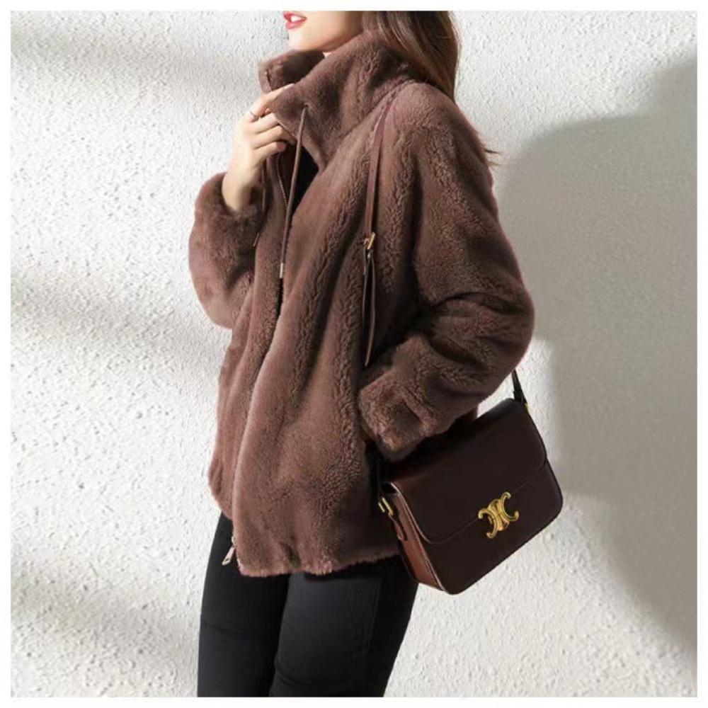 Double Sided Velvet Warm High Neck Hoodie for Autumn and Winter, Women's Cardigan with Zipper and Plush Top