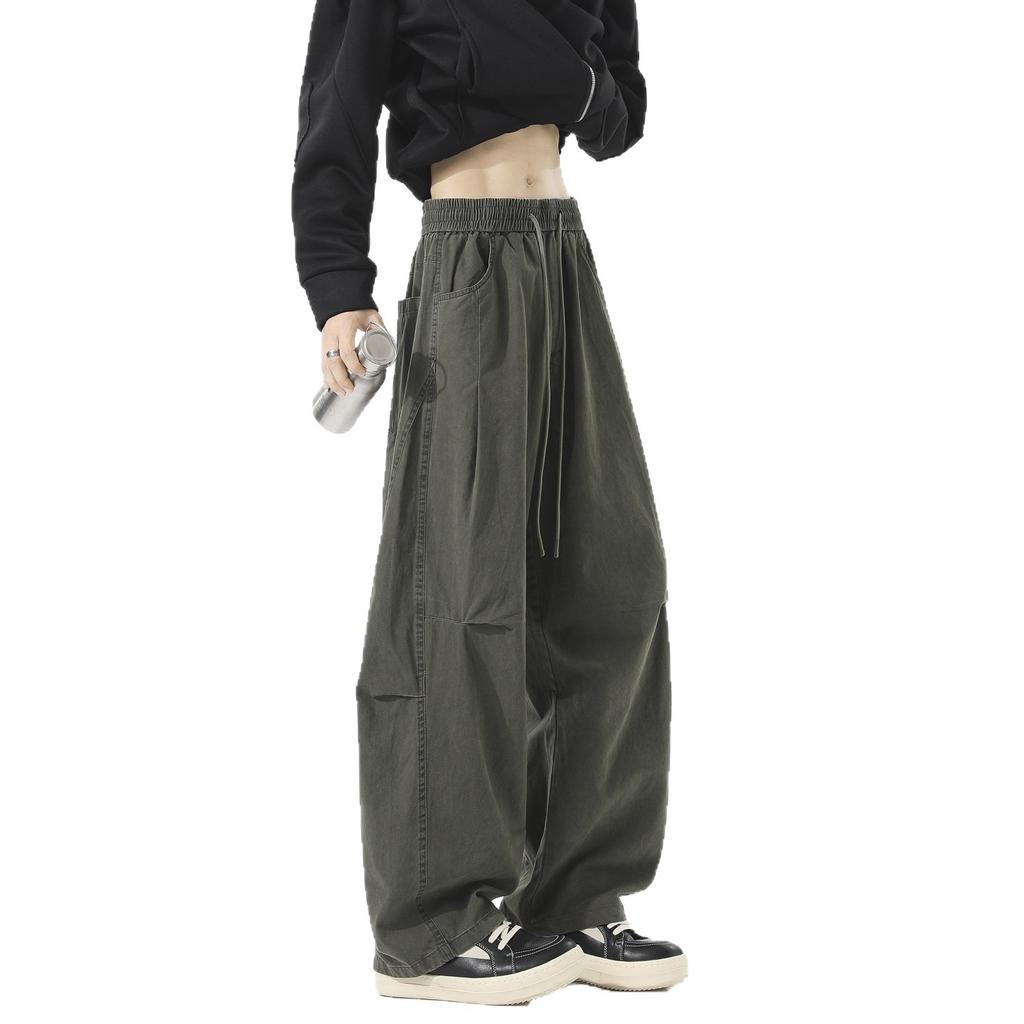 American street splicing overalls men's and women's three-dimensional tailoring design sense straight pants trendy brand scimitar pants pants wide le