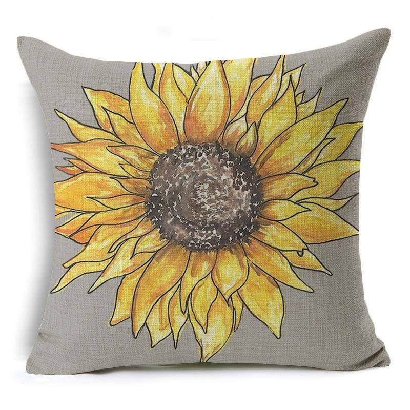 New Sunflower Flower Series Linen Pillowcase Car Home Cushion Pillowcase