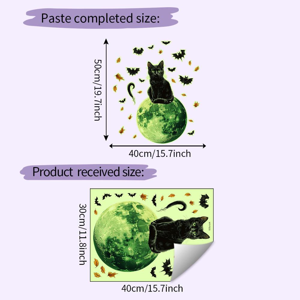 

Halloween Light Green Moon Black Cat Bat Wall Decor For Bedroom Office Spaces