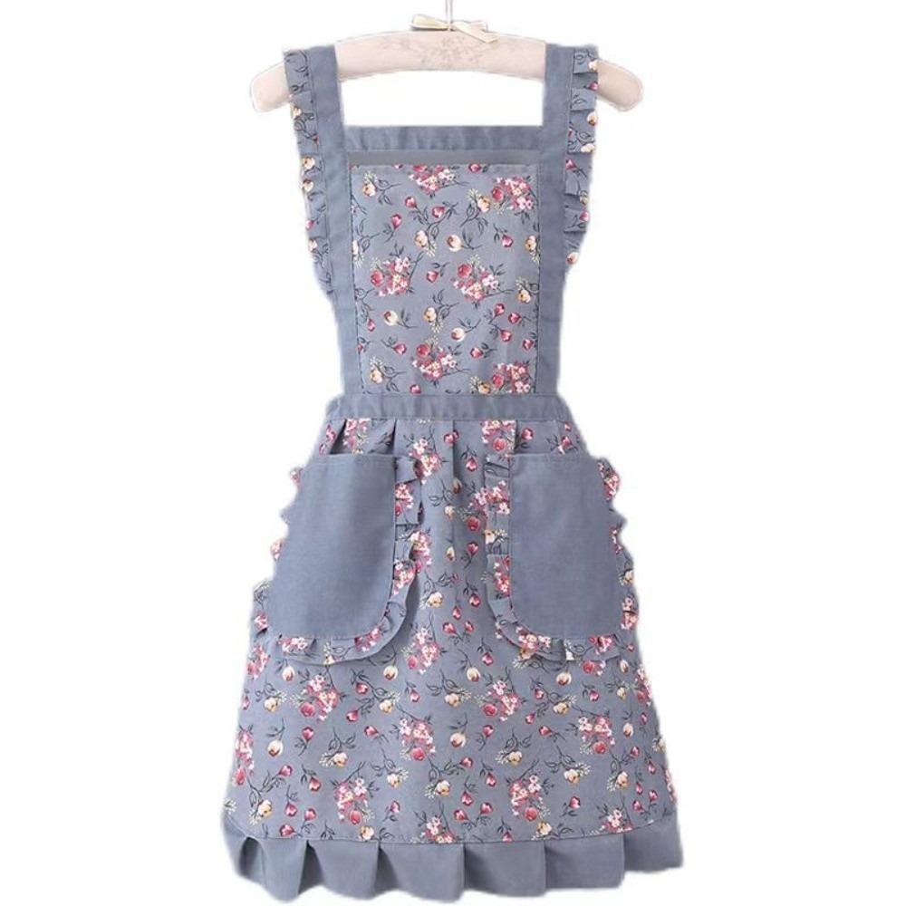

Breathable Floral Apron Oilproof Canvas Apron New Ruffle Edge Apron Kitchen Cooking сірий