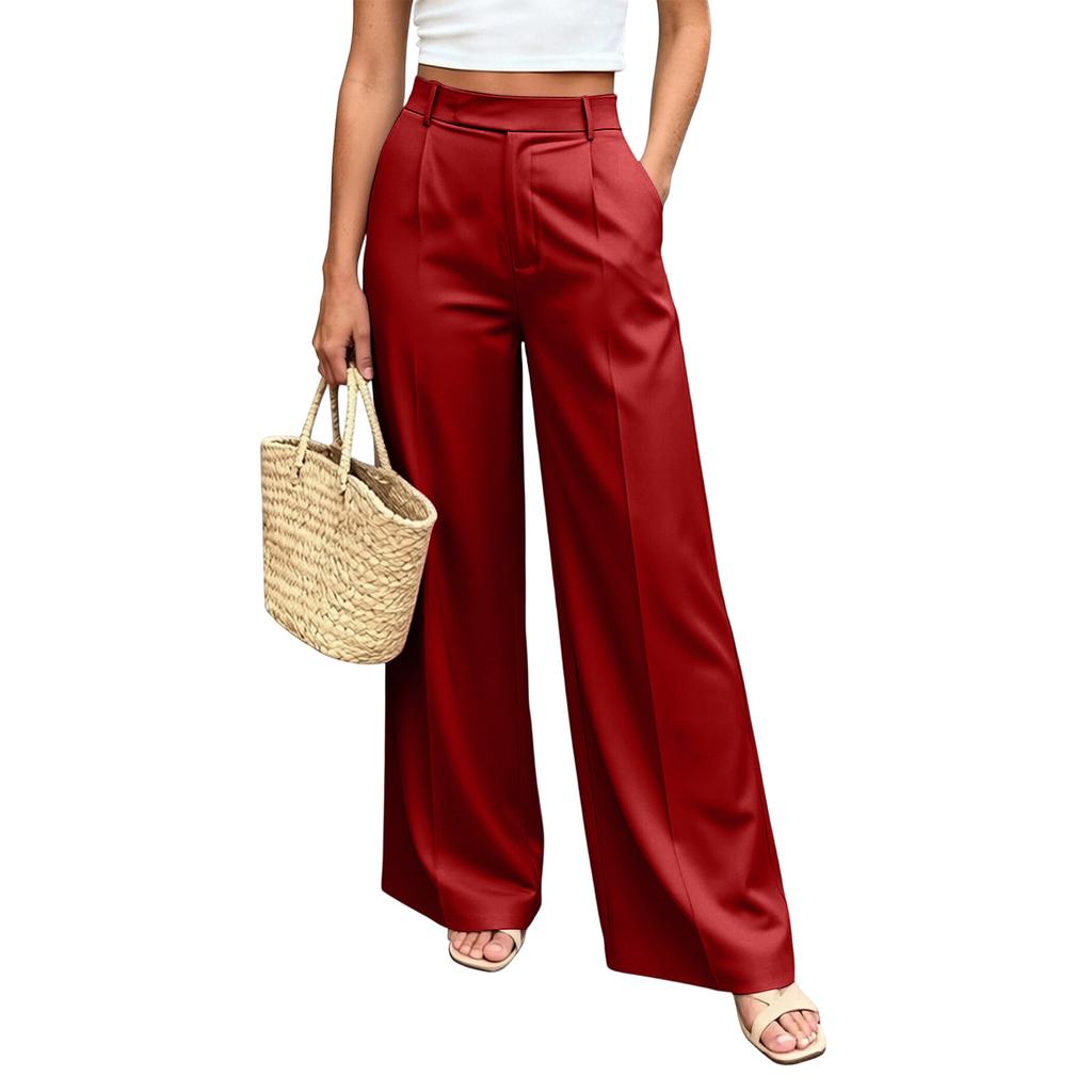 Damen High Waist Weite Hosen mit Taschen Entspannte Passform Gerades Bein Lässige Hosen Geeignet für den täglichen Gebrauch und die Arbeit