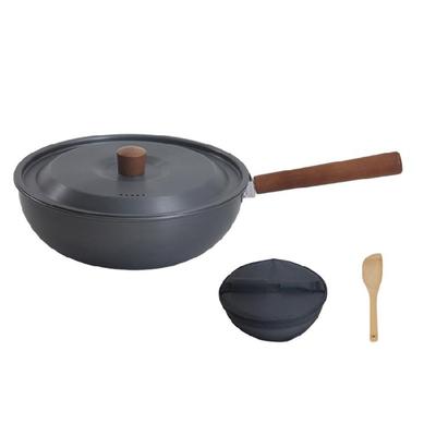 Light Weight Nonstick Frying Pan Wood Handle Wok Cookware Portable Camping Picnic Pot Aluminum Alloys Frying Pan