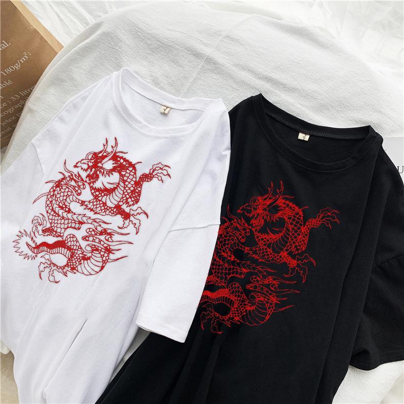 Damen Harajuku Y2K Oversized T-Shirt Drache Goth Anime Grafik-T-Shirt Vintage pro Choice Sommer Poly-Baumwoll-Set Oberteile