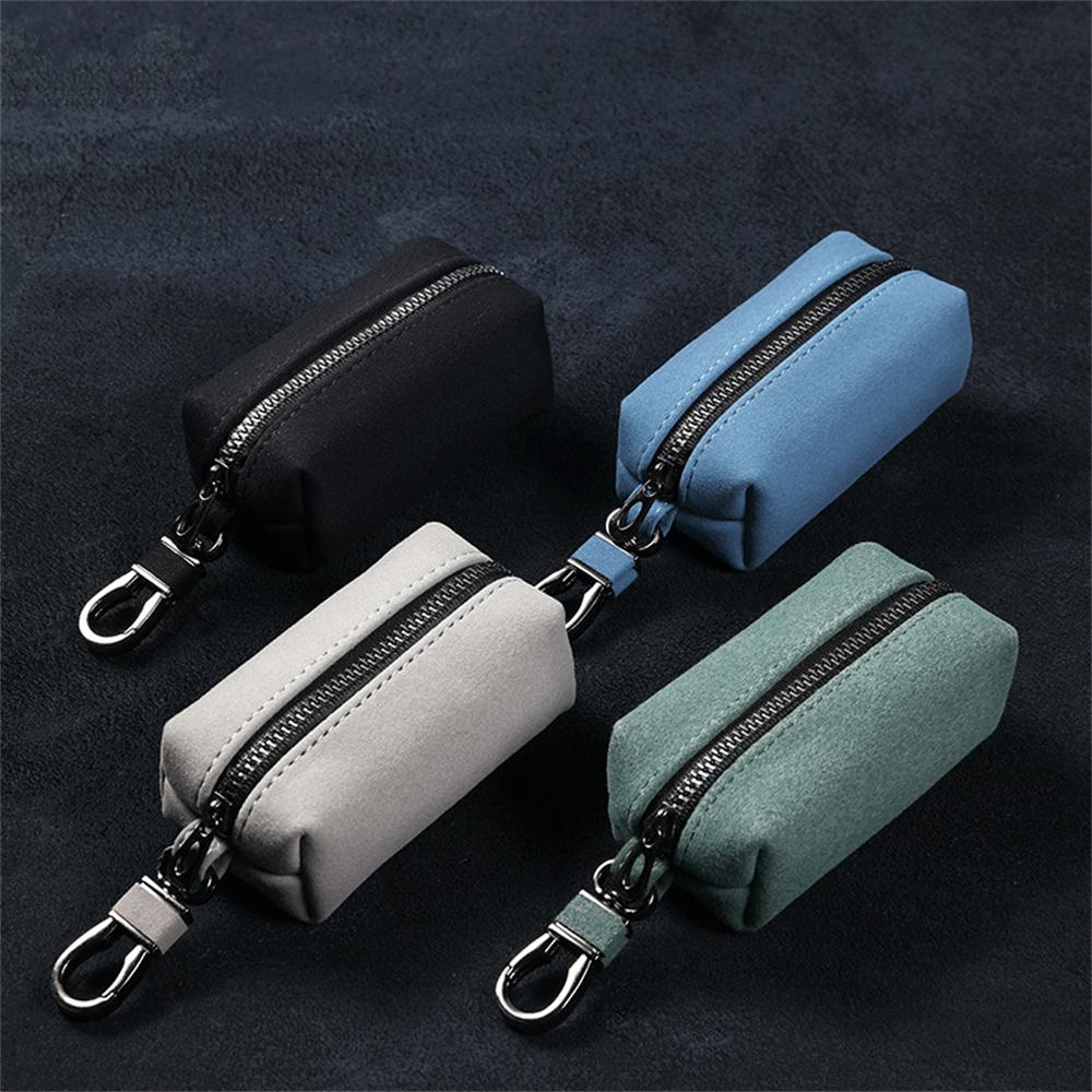 Portefeuille porte-clés portable pour hommes et femmes, grande capacité, double fermeture éclair, porte-clés en cuir suédé, porte-monnaie unisexe