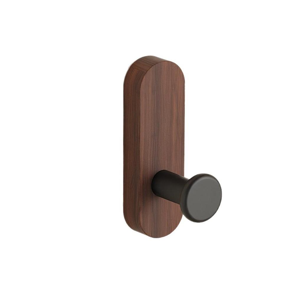 Walnut Adhesive Clothes Hook - Punch-Free, Solid Wood Door Hanger