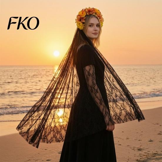 Lace Headband Gothic Style Hair Hoop, Hollow See-Through with Simulated Flowers And Black Veil Veil, Halloween Day of The Dead Party Accessories