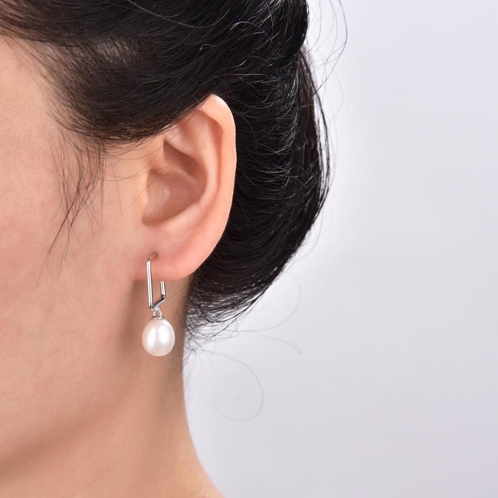 Korean Style Elegant Sterling Silver Pearl Geometric Dangle Earrings