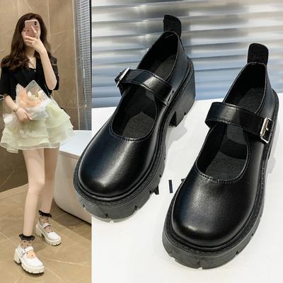 Sapatos femininos Mary Jane 2025 nova moda versátil com saia sapatos pequenos de couro feminino francês fivela de uma tira salto grosso sapatos de salto único