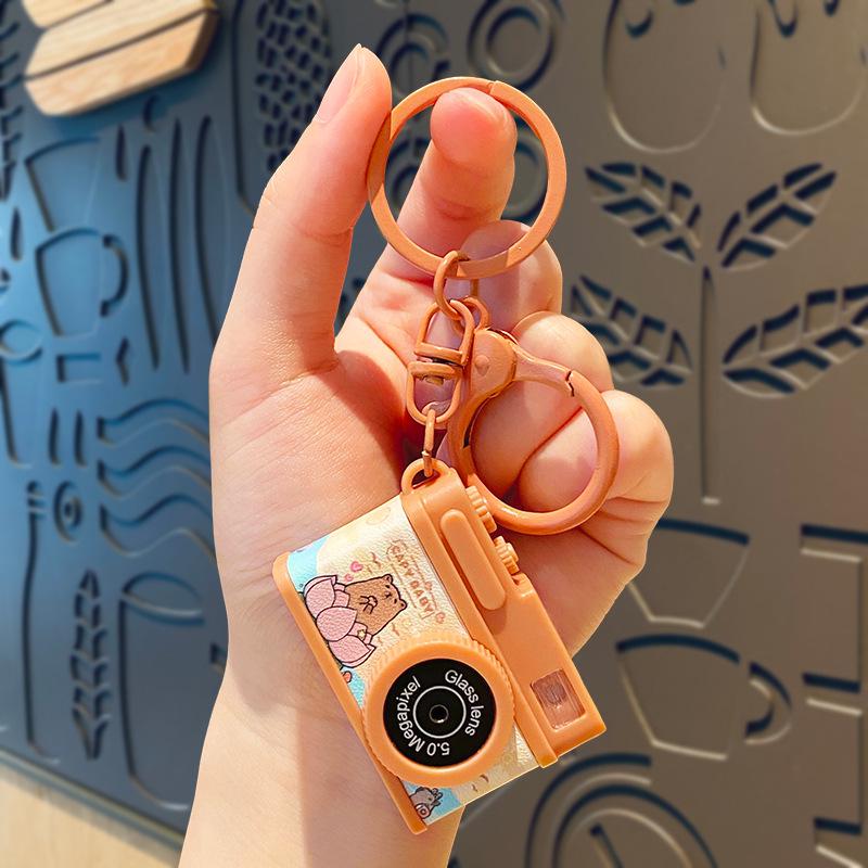 Trendy Capybara Camera Keychain: Flashing Plush Toy Schoolbag Charm Gift