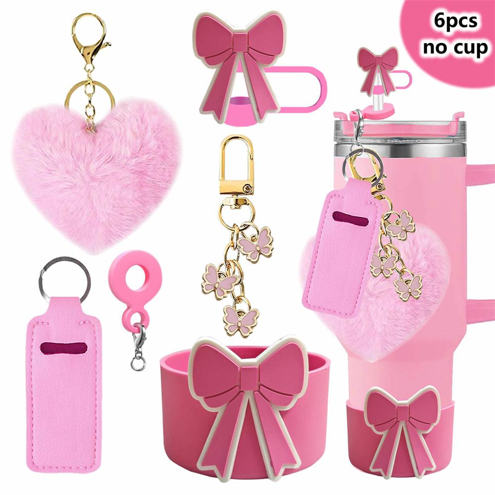 6Pcs Accessory Set For Stanley Cup Water Bottle Handle Strap Straw Cap Protect Bottom Cover Charms Pendant Keychain Decoration