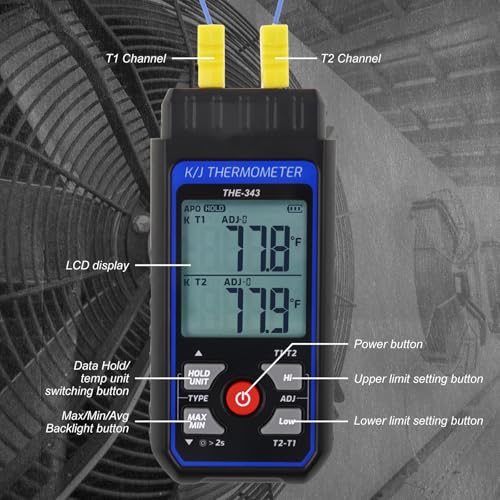 Digital K/J-type Thermocouple Thermometer with 4K-type Thermocouple, Digital Thermometer with Alarm and Adjustment Compensation, Temperature Measureme