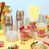 50 Pack 12 oz Fiesta Plastic Cups with Lids and Paper Straws Mexican Clear Disposable Cups Bulk Cinco De Mayo Party Decorations for Fiesta Taco