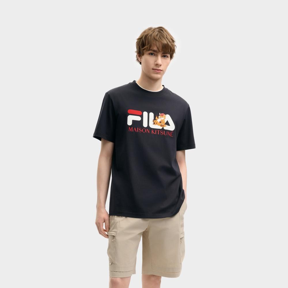 Fila X Maison Kitsune Classic Fox Casual Fashion Sports Short Sleeve T-Shirt Men Tops Legendary-Blue F11M529101F-NV
