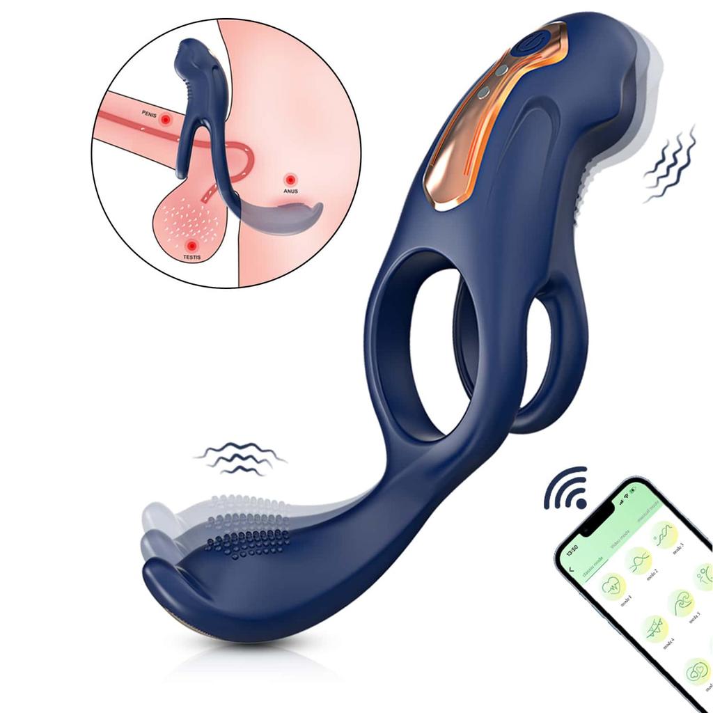 Vibrating Penis Ring Sex Toy - 3 In 1 Penis Ring  Vibrator with 10 Vibration Patterns, Clitoral and Perineal Stimulator  for Male Erection Training