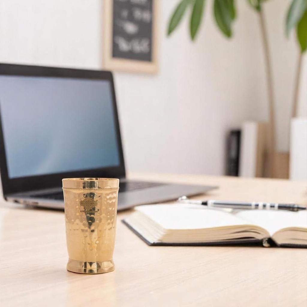 Pure Brass Glass Tumbler with Hammered Beeded Design, for Drinking Serving Water, Yoga & Ayurveda, Volume-270 ML, 1 Piece