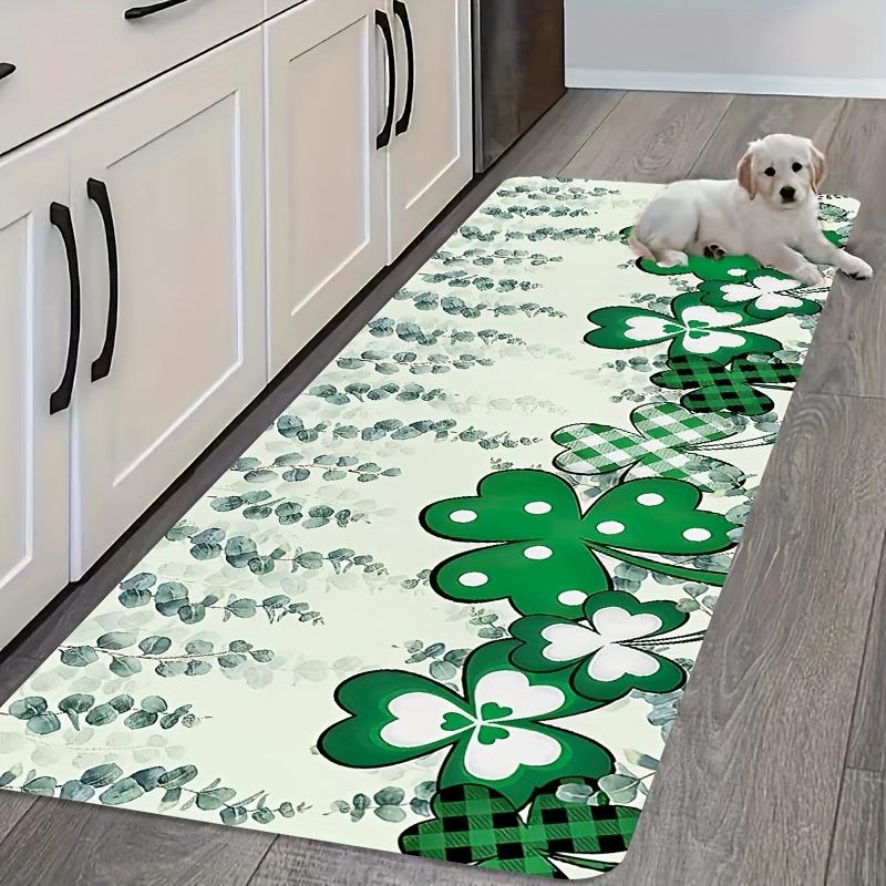 1Pcs Anti Fatigue Kitchen Rugs, Shamrock Print Waterproof Non-Slip Thick Cushioned Kitchen Mat Heavy Duty Comfort Standing Mat for Kitchen
