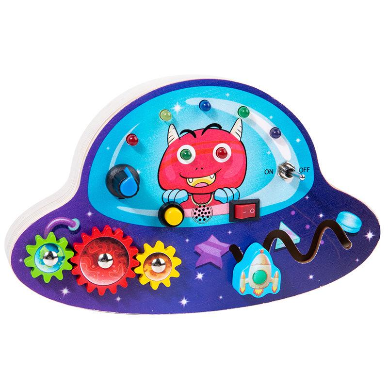 Wooden busy board circuit LED light simulation socket switch unlocking teaching aids life skills cognitive toys