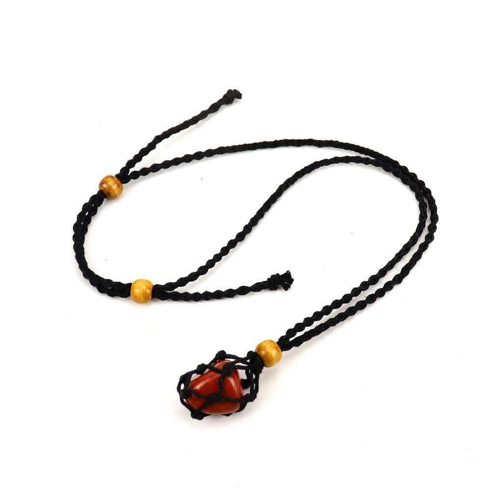Adjustable Natural Black Stone Mesh Necklace with Woven Bag - Sweater Chain N168