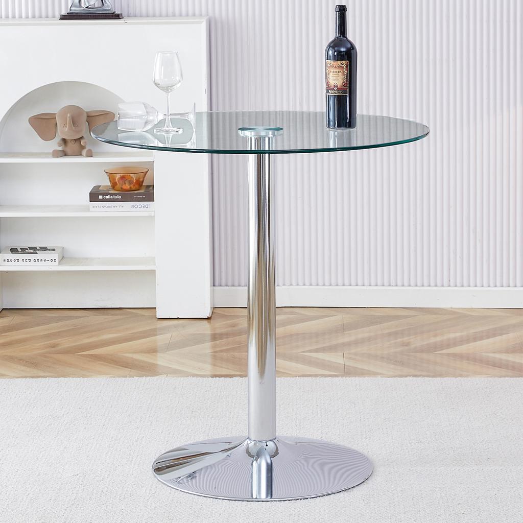 Mesa de Barra de Cristal Minimalista Moderna: Con un diámetro de 89 cm y una altura de 92 cm, es la elección para una estructura de lujo ligero.