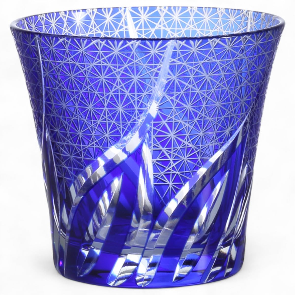 

Mizukage Kiriko Glass Ranbori Komon Bishou Current Model J-kitchens Cup, 94xH85mm, 240cc, (Small Pattern), Blue, (Artisan)