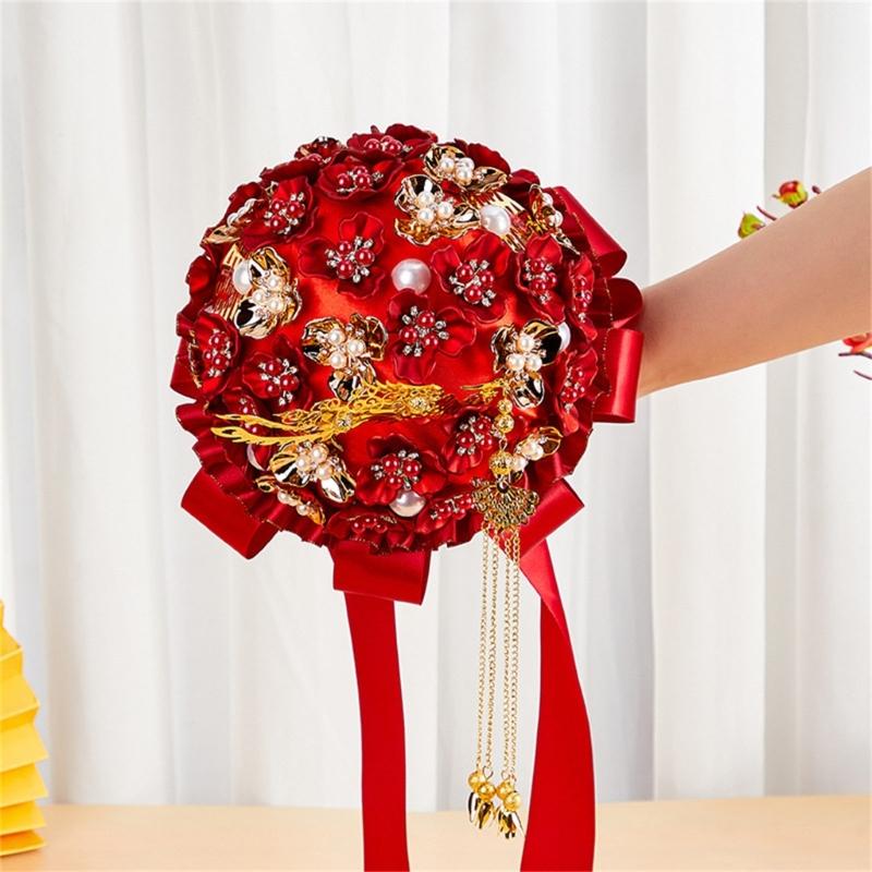 Elegant Chinese Wedding Bridal Bouquets Traditional Modern Design Artificial Flower For Bride Ceremony