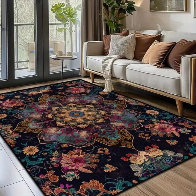 Covor Decorativ Vila Imprimat Vintage Covor Negru pentru Podea Adecvat pentru Utilizare la Interior și Exterior, Decorațiune Cadou de Crăciun