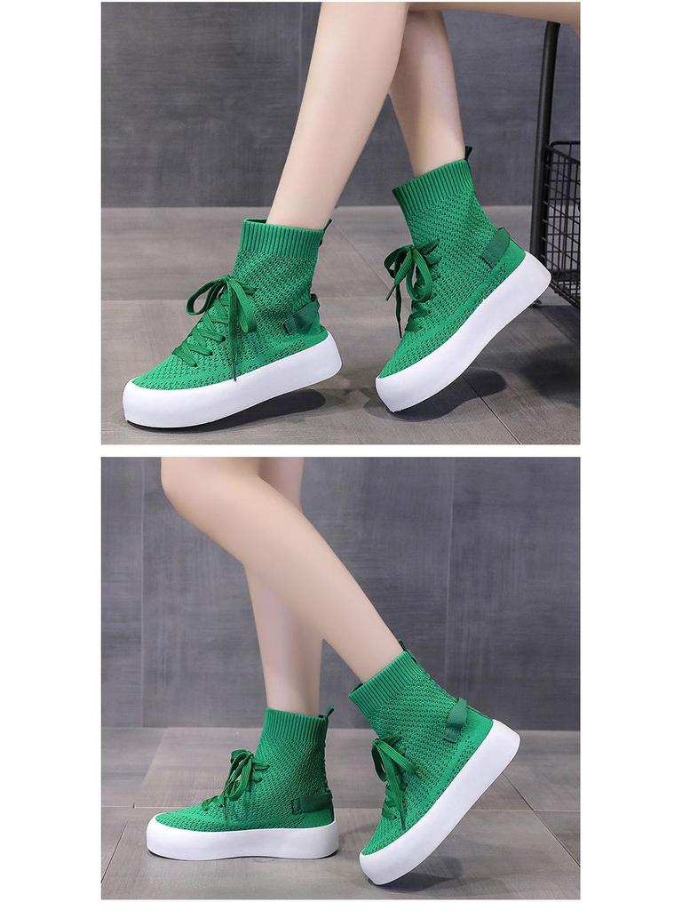 Women's Breathable Slimming Knit High-Top Sock Shoes - Spring/Summer 2025 Casual Sports Slip-On