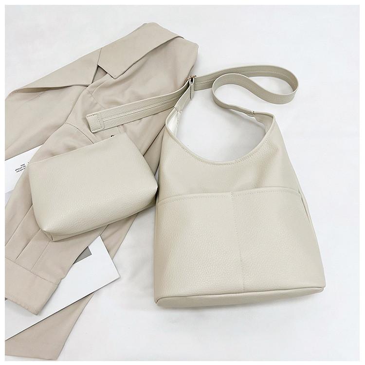 Stylish 2024 New Korean Fashion Pu Bucket Bag Chic Simple Crossbody Handbag
